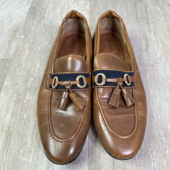 Aldo Tomar Men's Leather Slip On Loafers in Cognac Size 8 - Picture 2 of 5